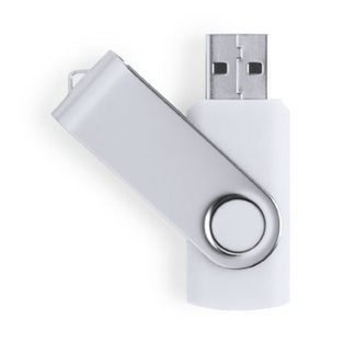 MEMORIA USB 32GB, ABS / METAL, BLANCO, 2 x 5.8 x 1 cm, CON MECANISMO GIRATORIO Y CLIP DE METAL