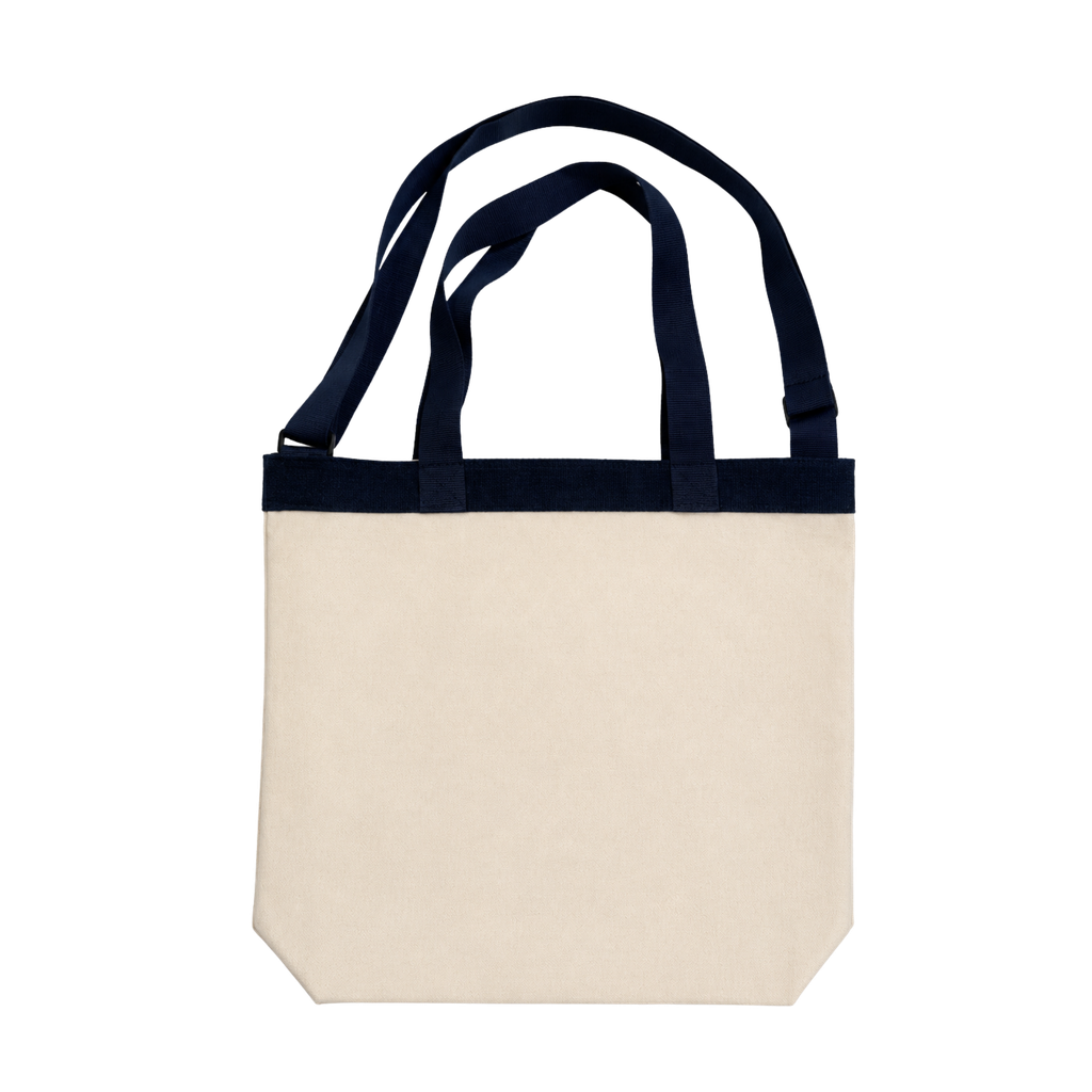 [TX116814] BOLSA, LONA CRUDA, NATURAL, 37 ALTO * 41 ANCHO cm, CON AGARRADORES E INSERTO EN LONA COLOR AZUL
