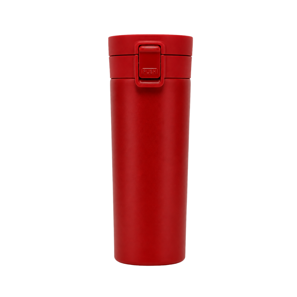 [P299404] VASO, ACERO INOXIDABLE, ROJO, 480 ml, Mumbai 6.8*19.5 cm térmico doble pared con tapa automática y base antideslizante
