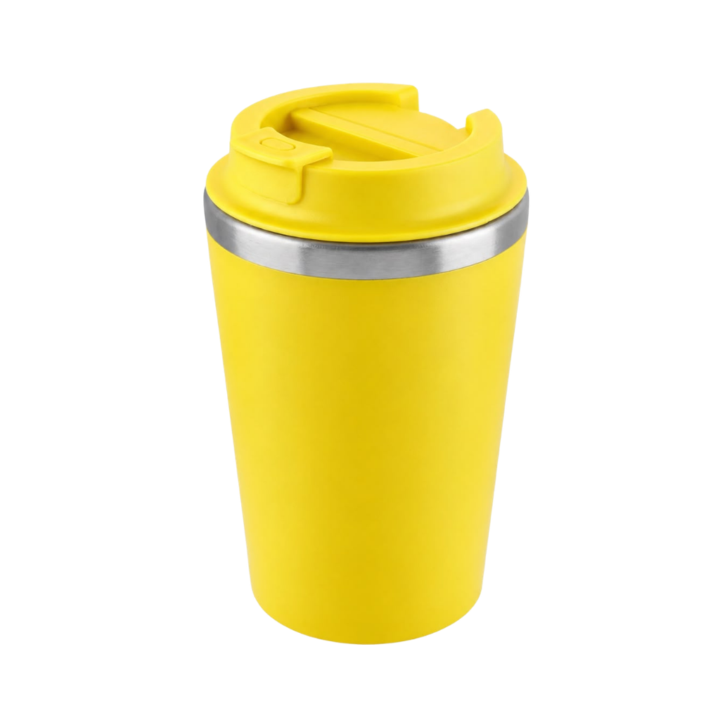 [P299415] VASO, ACERO INOXIDABLE, AMARILLO CLARO, 350 ml, Miami doble pared exterior plástico con tapadera