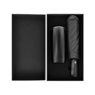 SET EJECUTIVO, ACERO INOXIDABLE, NEGRO, 600 ml, 2 pcs: vaso doble pared Quad y sombrilla automática