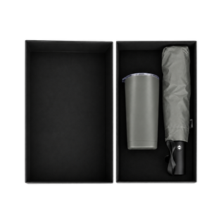 SET EJECUTIVO, ACERO INOXIDABLE, GRIS, 600 ml, 2 pcs: vaso doble pared Quad y sombrilla automática