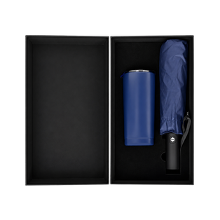 SET EJECUTIVO, ACERO INOXIDABLE, AZUL OSCURO, 600 ml, 2 pcs: vaso doble pared Quad y sombrilla automática
