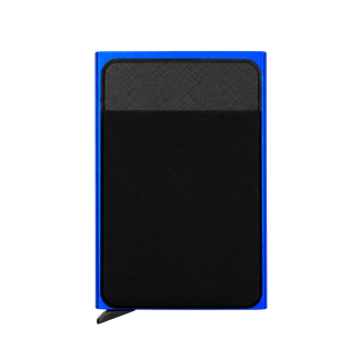 TARJETERO, METAL, AZUL, 9.5*6.5*0.8 cm, automático con portatarjetas