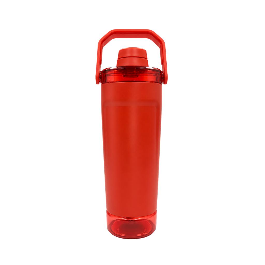 [P299472] SHAKER, ACERO INOXIDABLE, ROJO, 600 ml, doble pared 26.3*7.4*6.4cm con compartimiento inferior para proteina, leche en polvo u otros y tapón tipo rosca