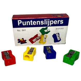 sacapuntas plástico rectangular de colores 2.5*1.1 cm.