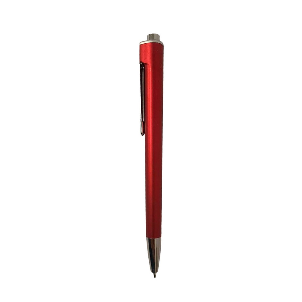 [P280563] lapiceros, plástico, rojo, 13.6 centimetros, con botón y clip plateado