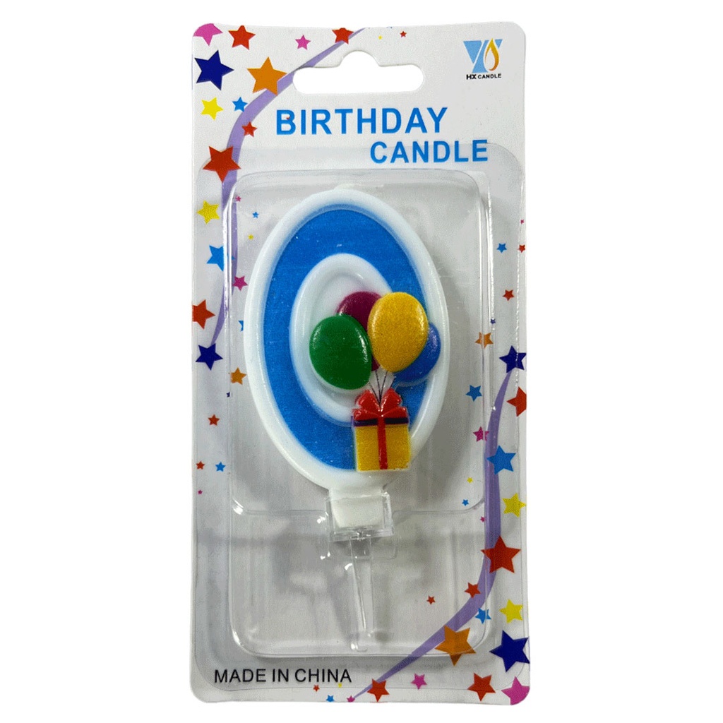 [F441120] vela, , azul, 8*14.5 centimetros, numero 0 con globos