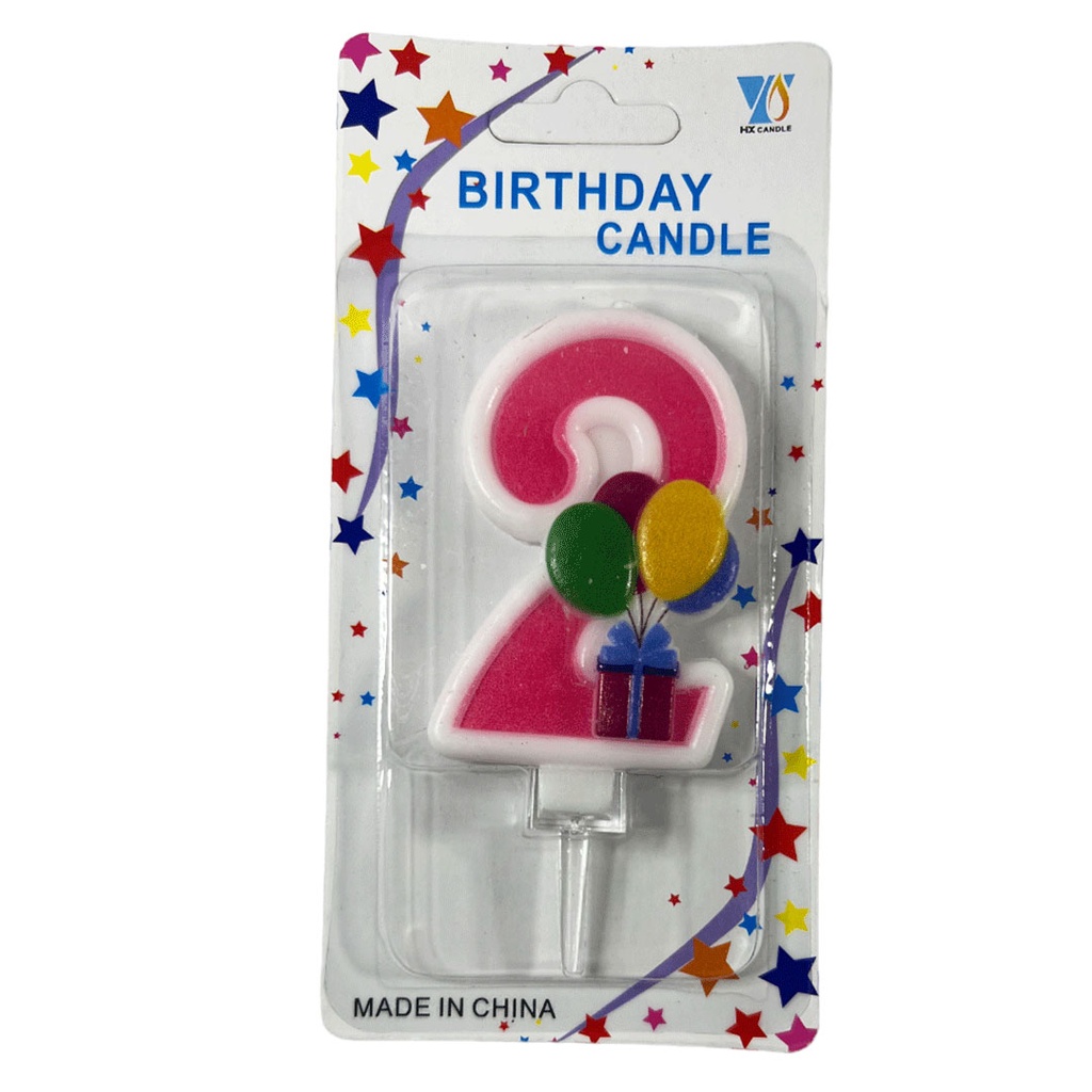 [F441218] vela, , rosado, 8*14.5 centimetros, numero 2 con globos