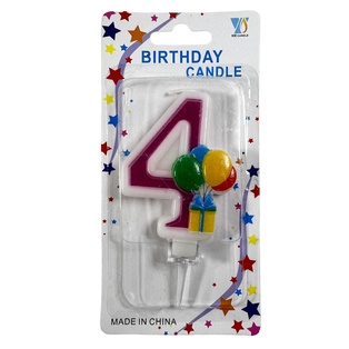 vela, , rosado, 8*14.5 centimetros, numero 4 con globos