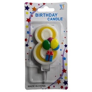 vela, , amarillo, 8*14.5 centimetros, numero 8 con globos