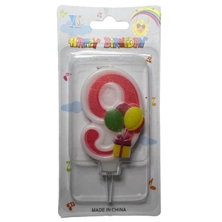 vela, , rosado, 8*14.8 centimetros, numero 9 con globos