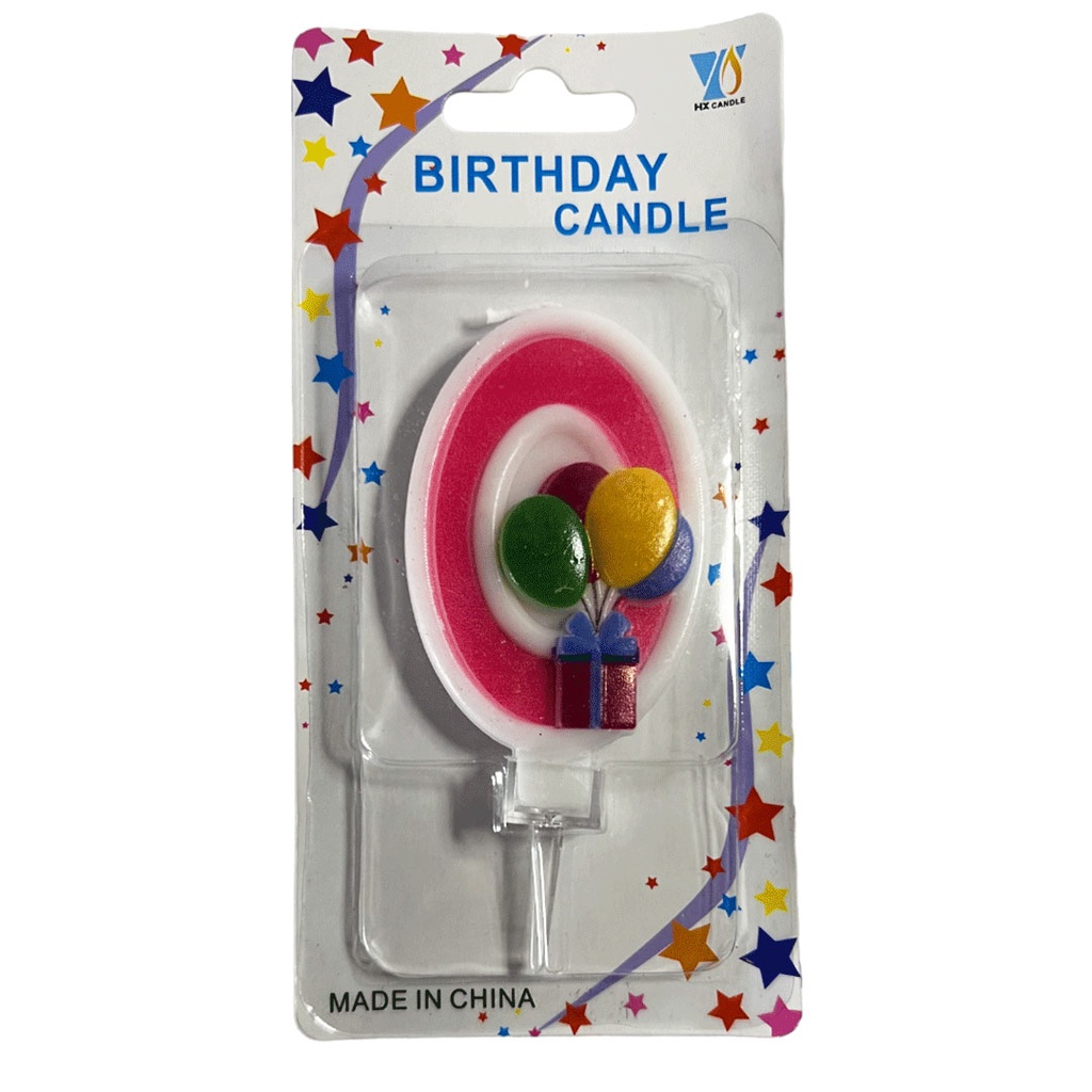 [F441241] vela, , rosado, 8*14.5 centimetros, numero 0 con globos