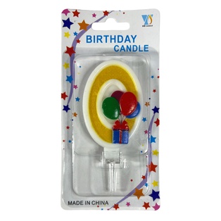 vela, , amarillo, 8*14.5 centimetros, numero 0 con globos