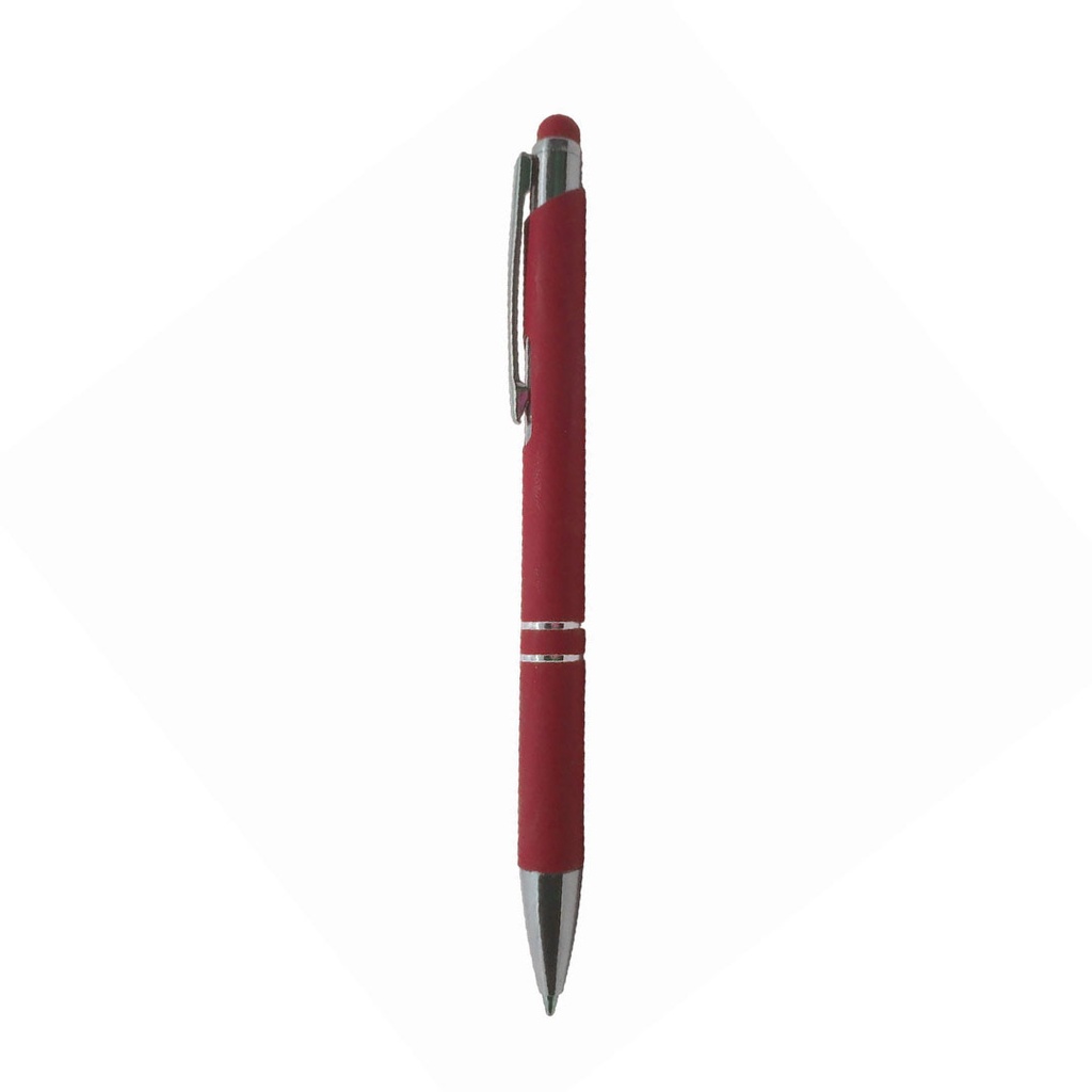 [P280732] lapiceros, metal, rojo, 14.5 centimetros, con recubierta de caucho  y touch