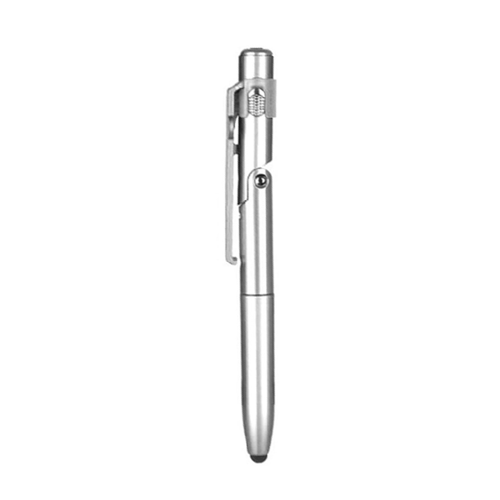 [P285906] lapiceros, plástico, plateado, 13.5 cm reclinable , 3 en 1 con touch linterna y stand