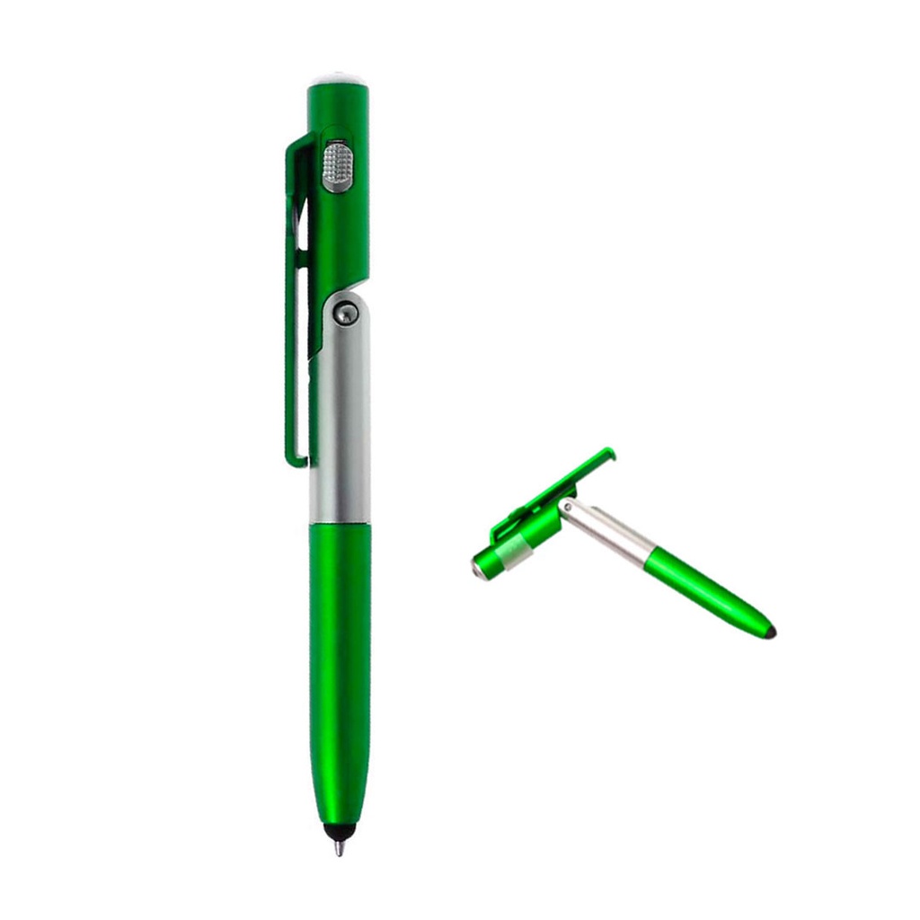 [P285907] lapiceros, plástico, verde, 13.5 cm  reclinable , 3 en 1 con touch linterna y stand