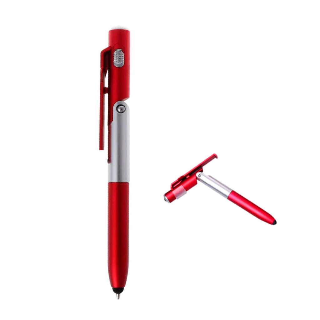 [P294014] lapiceros, plástico, rojo, 13.5 cm reclinable , 3 en 1 con touch linterna y stand