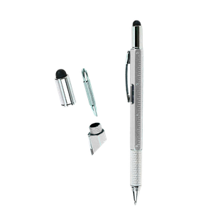 lapicero tool 5 en 1, de metal con touch, nivel desarmador, y regla , plateado