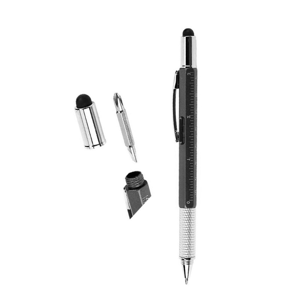 [P285937] lapicero tool 5 en 1, de metal con touch, nivel desarmador, y regla , negro