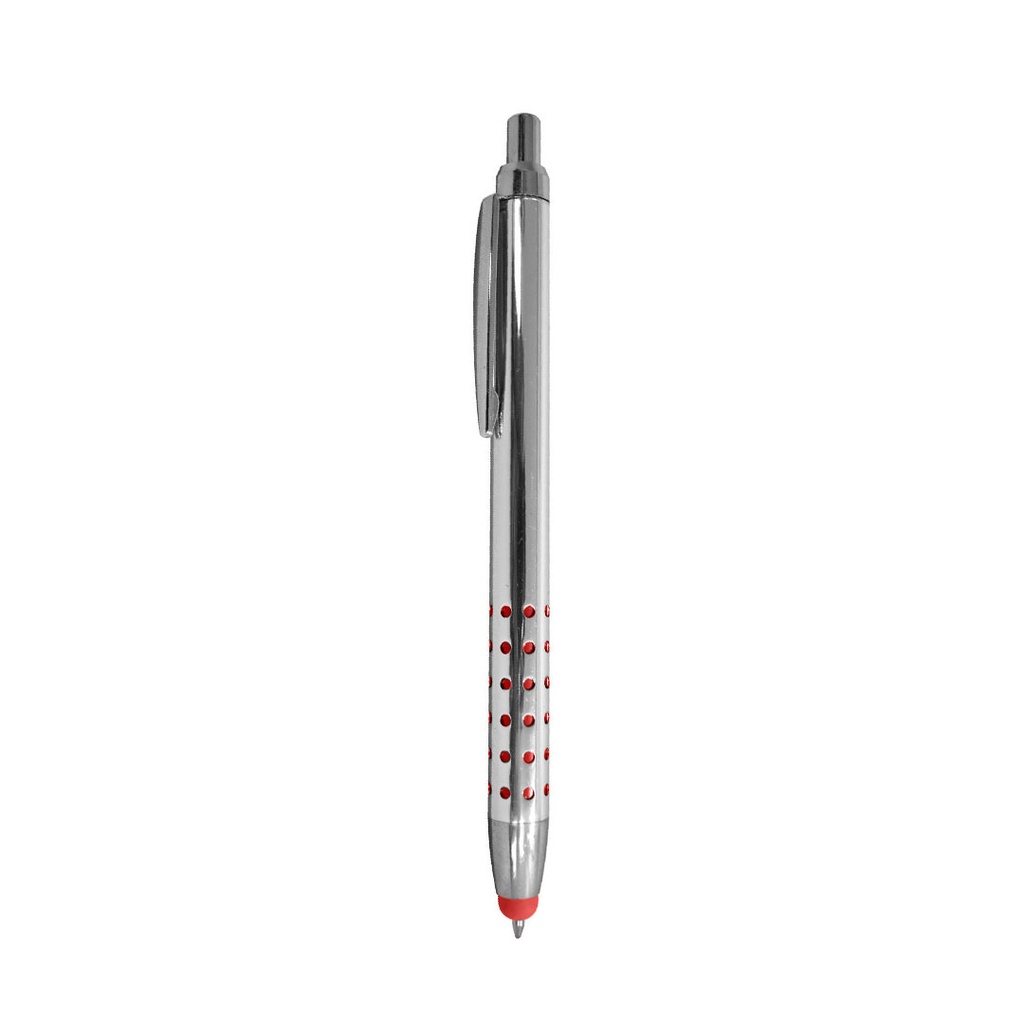 [P280498] lapiceros, imitacion metal, rojo, 14 centimetros, con diseño de puntos,