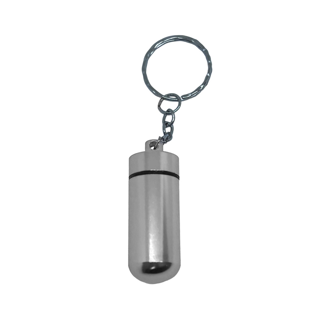 [P220196] llavero pastillero tubular de aluminio plateado 4.8*1.7cm