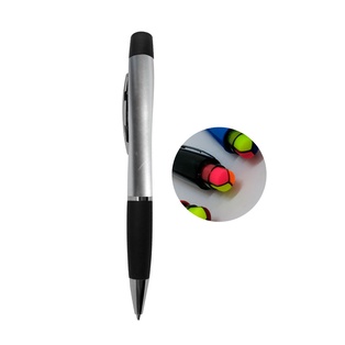 lapicero luminous, con goma antideslizante, plateado, y 3 resaltadores ,