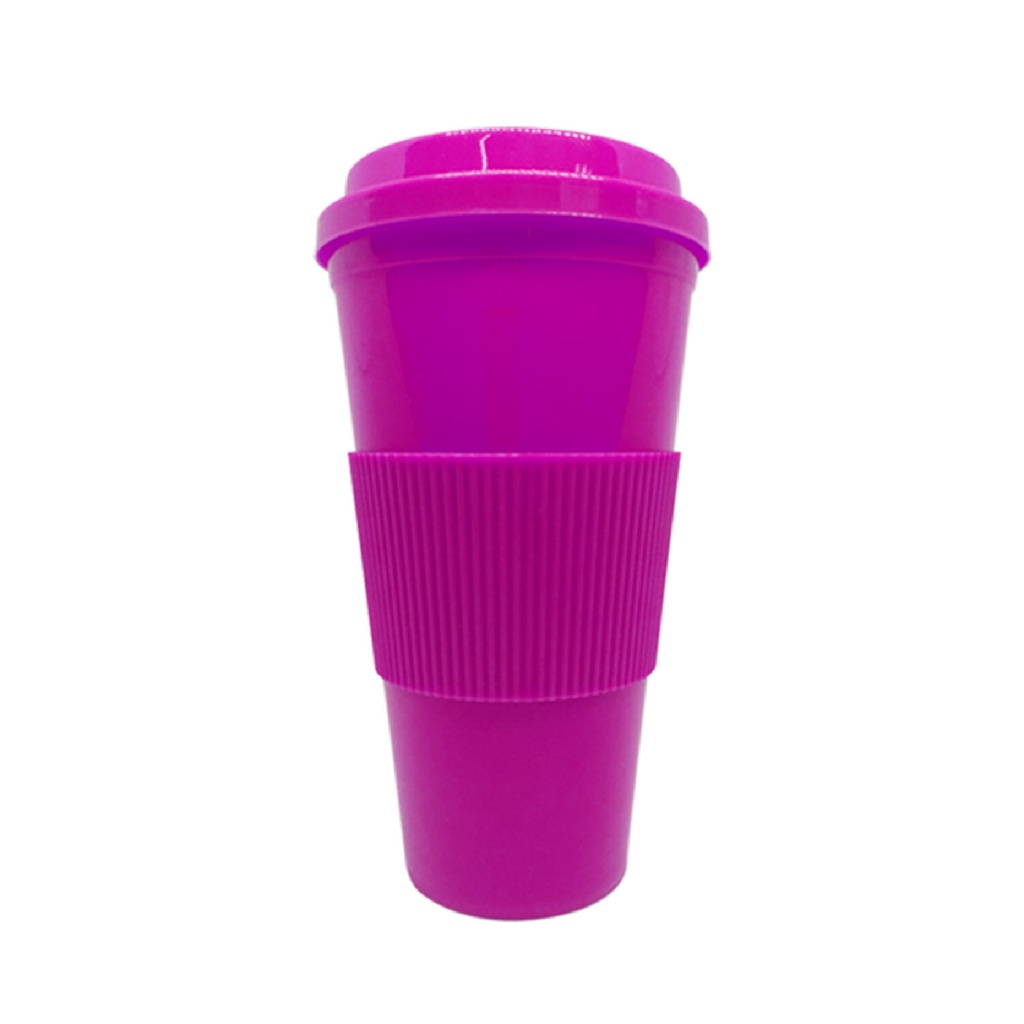 [P294233] vasos, plástico, rosado, 600 ml 9*17*5.7 centimetros, con manga aislante de temperatura