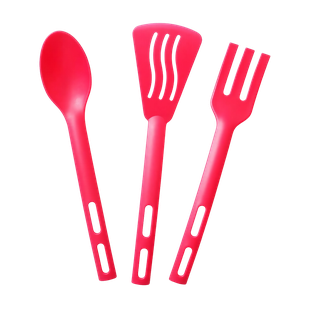 set de utensilios, plástico, rojo, 24 centimetros, 3 piezas