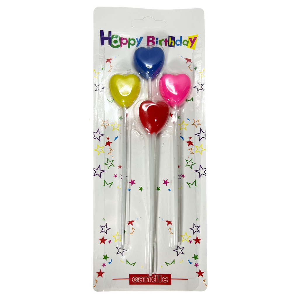 [F410189] vela, cera, surtido,  nd, set de 4 velitas corazón con palito