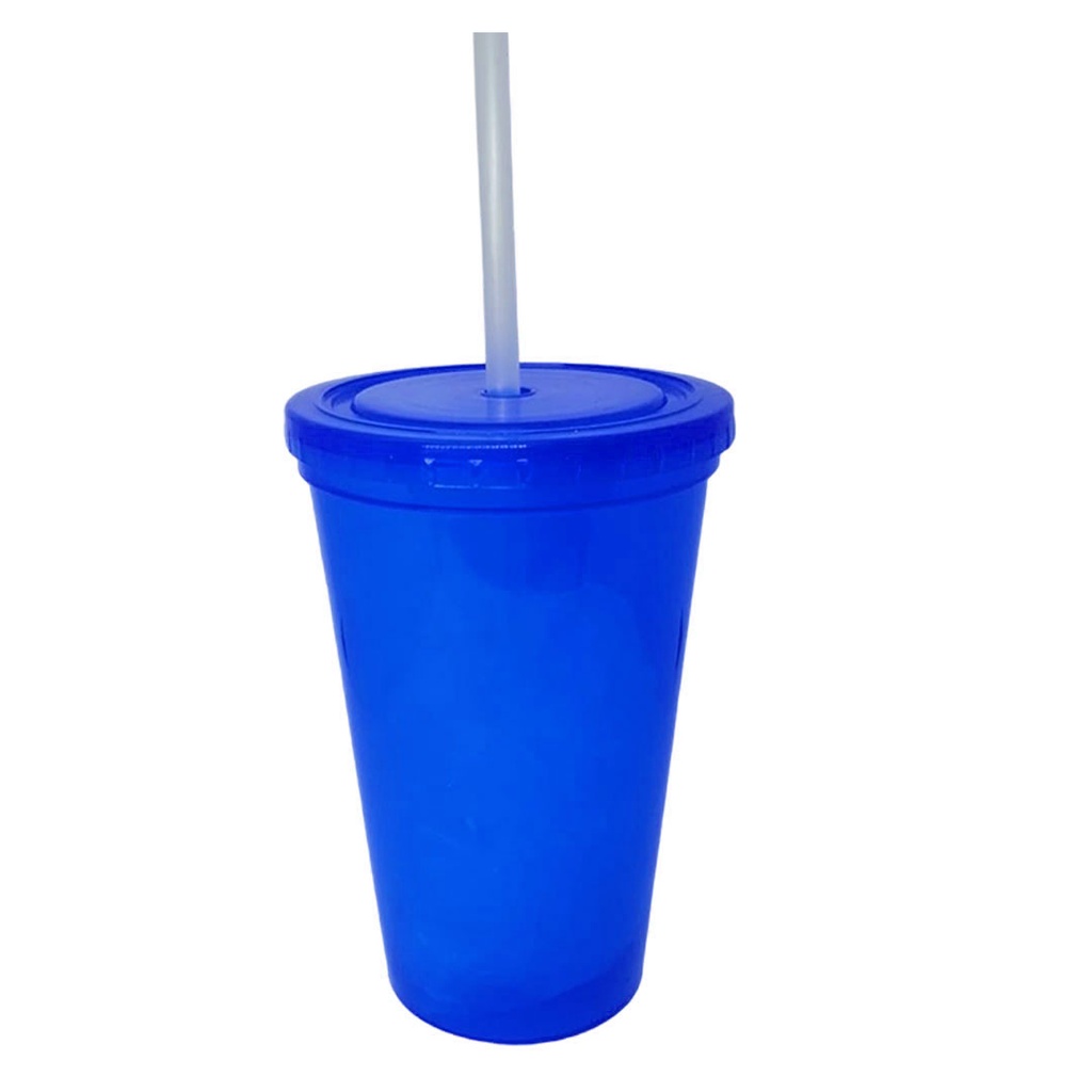 [P250734] vasos, plástico, azul, 650 mililitro, de 9.5*23.6cm con pajilla