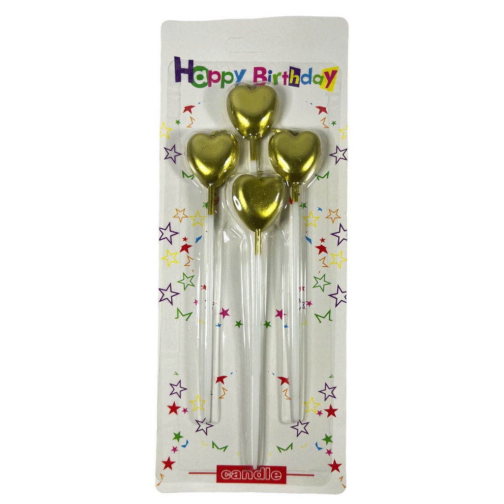 [F410186] vela, cera, dorado,  nd, set de 4 velitas corazón con palito