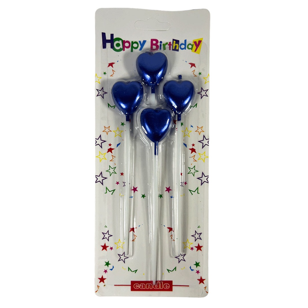 [F410187] vela, cera, azul,  nd, set de 4 velitas corazón con palito