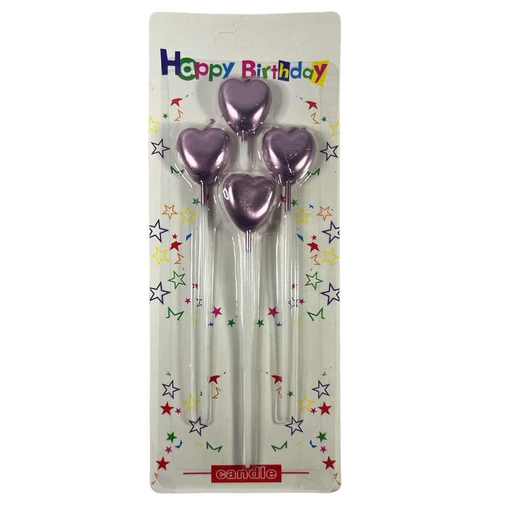 [F410188] vela, cera, lila,  nd, set de 4 velitas corazón con palito