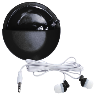 audifono en caja meda luna, plástico, negro, 7*3 centimetros,