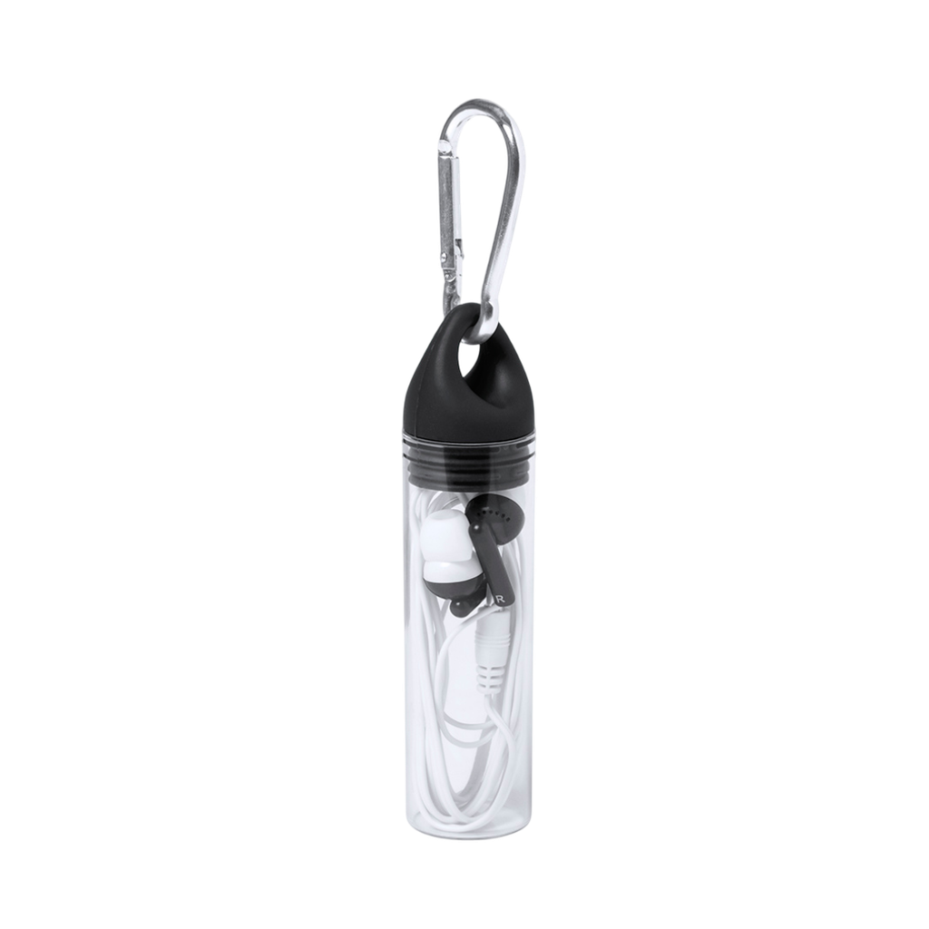 [P260397] audifonos, plástico, negro,  nd, en estuche transparente con arnes