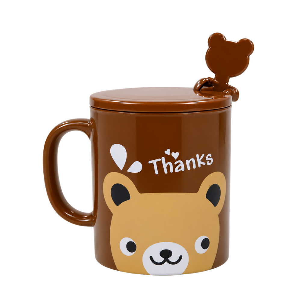 [H541329] taza, plástico, café, 10.3*8.5*11.7 con , tapa y cuchara diseño oso