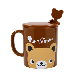 taza, plástico, café, 10.3*8.5*11.7 con , tapa y cuchara diseño oso