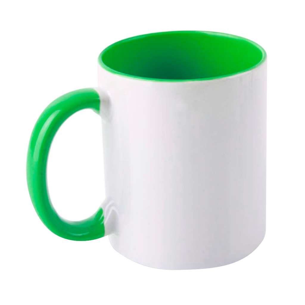 [P294599] taza, cerámica, verde, 8.2* h9.5 cm 11 oz , para sublimar color en interior y oreja
