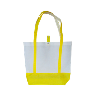 bolsa, tela ecológica, blanca, fajas color , amarillo 42*37*11.5 cm ava