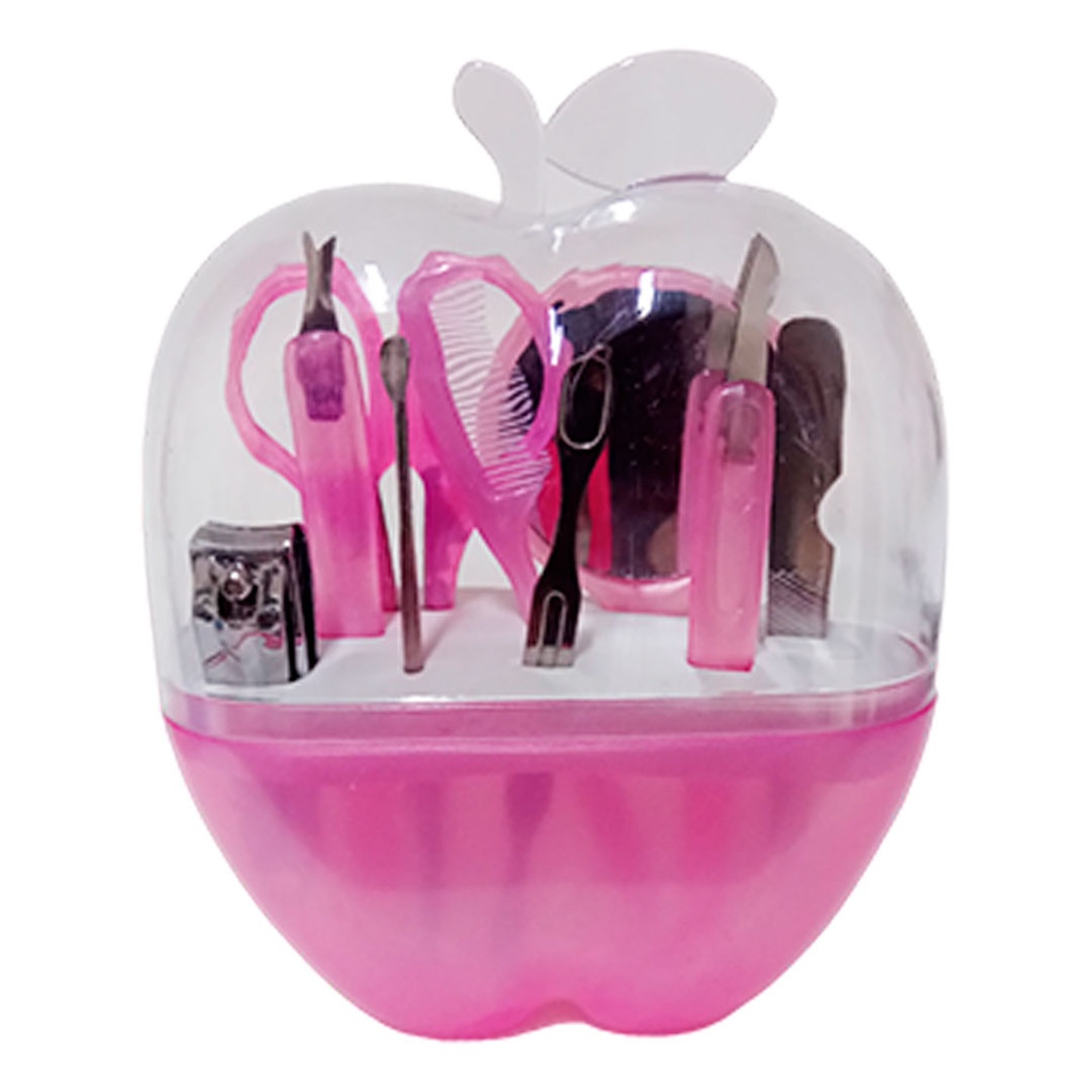 [B662091] set de manicure, plástico, rosado, 12*5*12 cm 8 pcs , en forma de manzanita