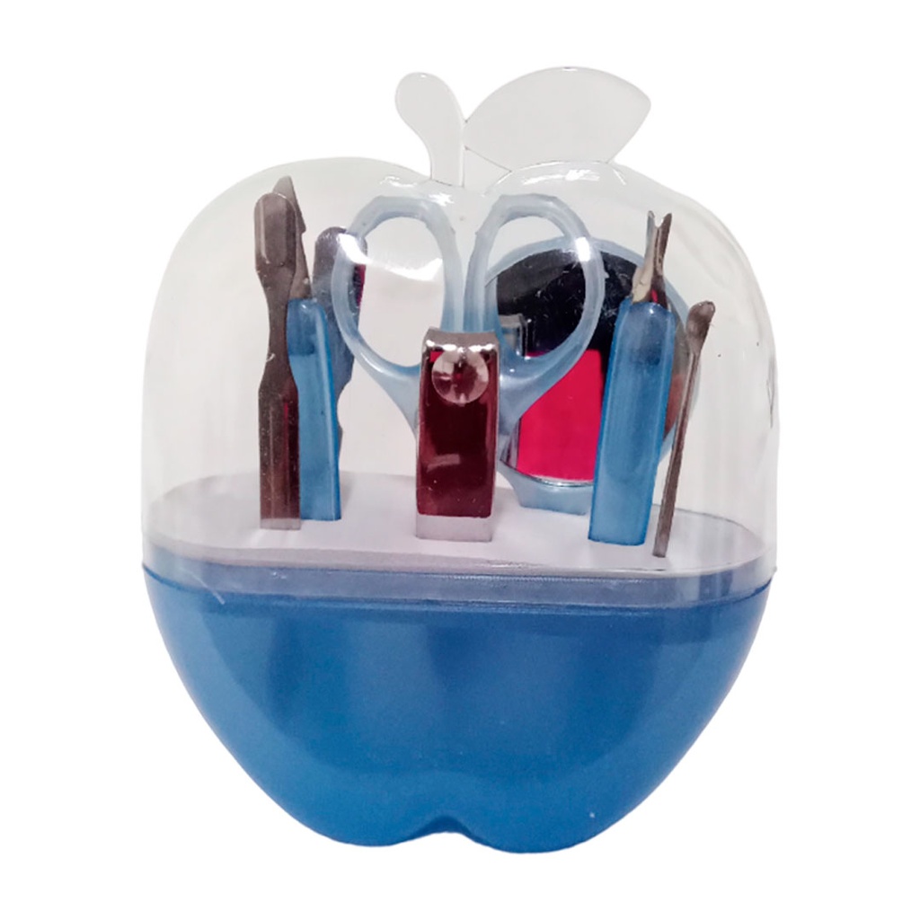 [B662124] set de manicure, plástico, celeste, 12*5*12 cm 8 pcs , en forma de manzanita
