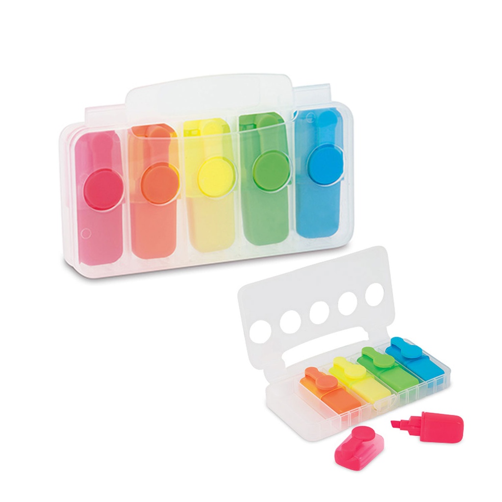 [P225797] resaltador, plástico, colores, 12.5*7.2 centimetros, 5 pcs en caja nevada
