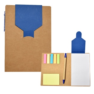 libretas, ecologica de carton, azul, 11*15.5 centimetros, con lapicero y notas adhesivas