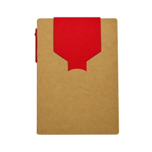 libretas, ecologica de carton, rojo, 11*15 centimetros, con lapicero y notas adhesivas