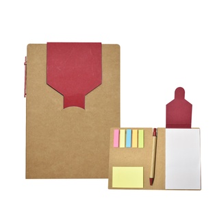 libretas, ecologica de carton, rojo, 11*15 centimetros, con lapicero y notas adhesivas
