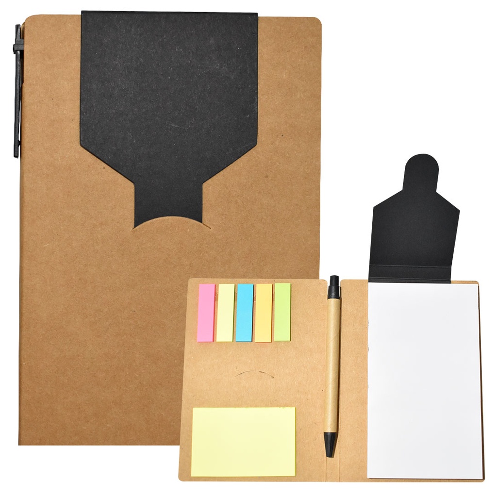 [P280721] libretas, ecologica de carton, negro, 11*15 centimetros, con lapicero y notas adhesivas