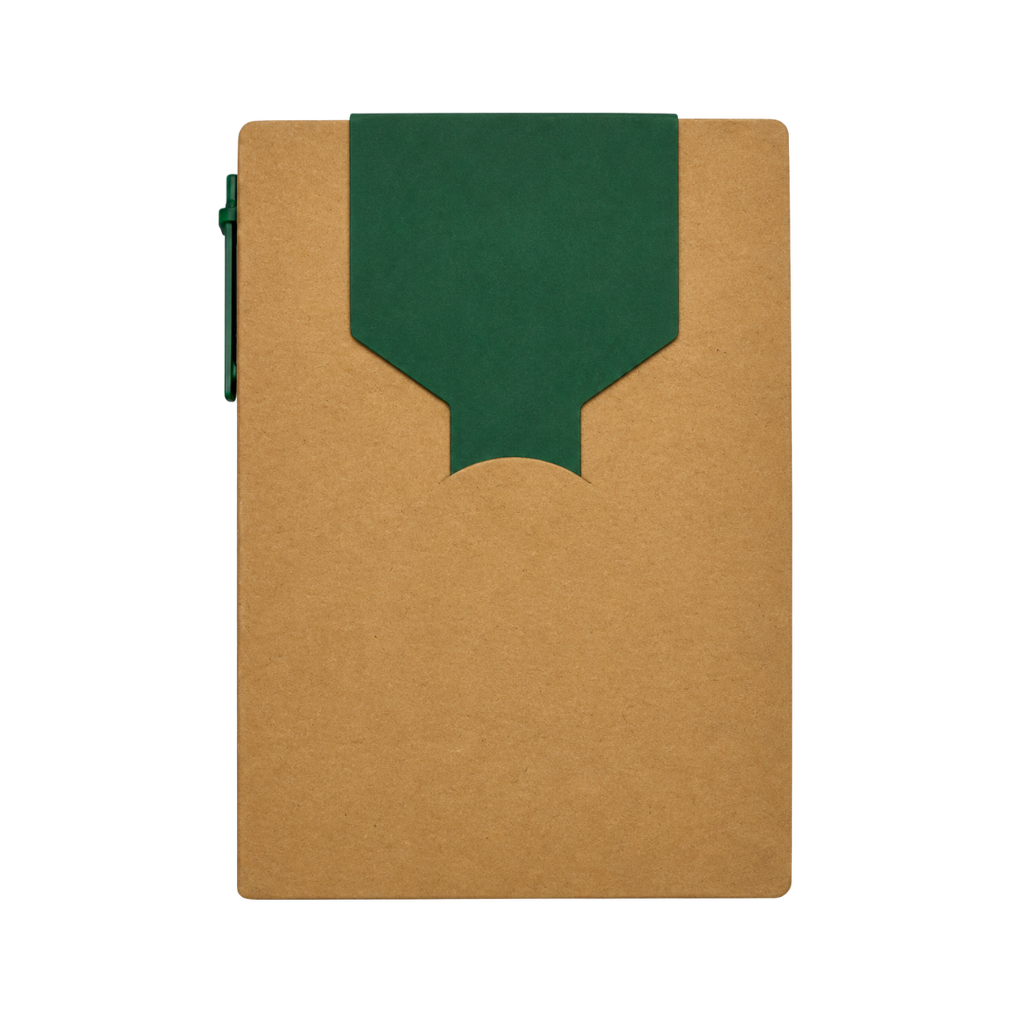 [P280722] libretas, ecologica de carton, verde, 11*15 centimetros, con lapicero y notas adhesivas