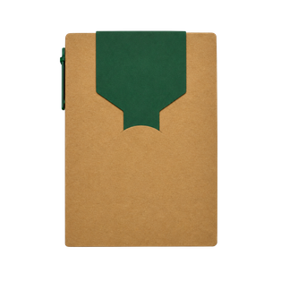 libretas, ecologica de carton, verde, 11*15 centimetros, con lapicero y notas adhesivas