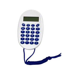 calculadora digital con pita, plastico, azul reflex